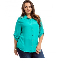 Green Lace Collar Pocket Shirt
